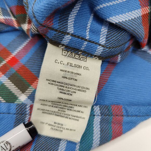 CC Filson Plaid Flannel Blue Button Front Shirt Mens Size Small - Picture 5 of 6